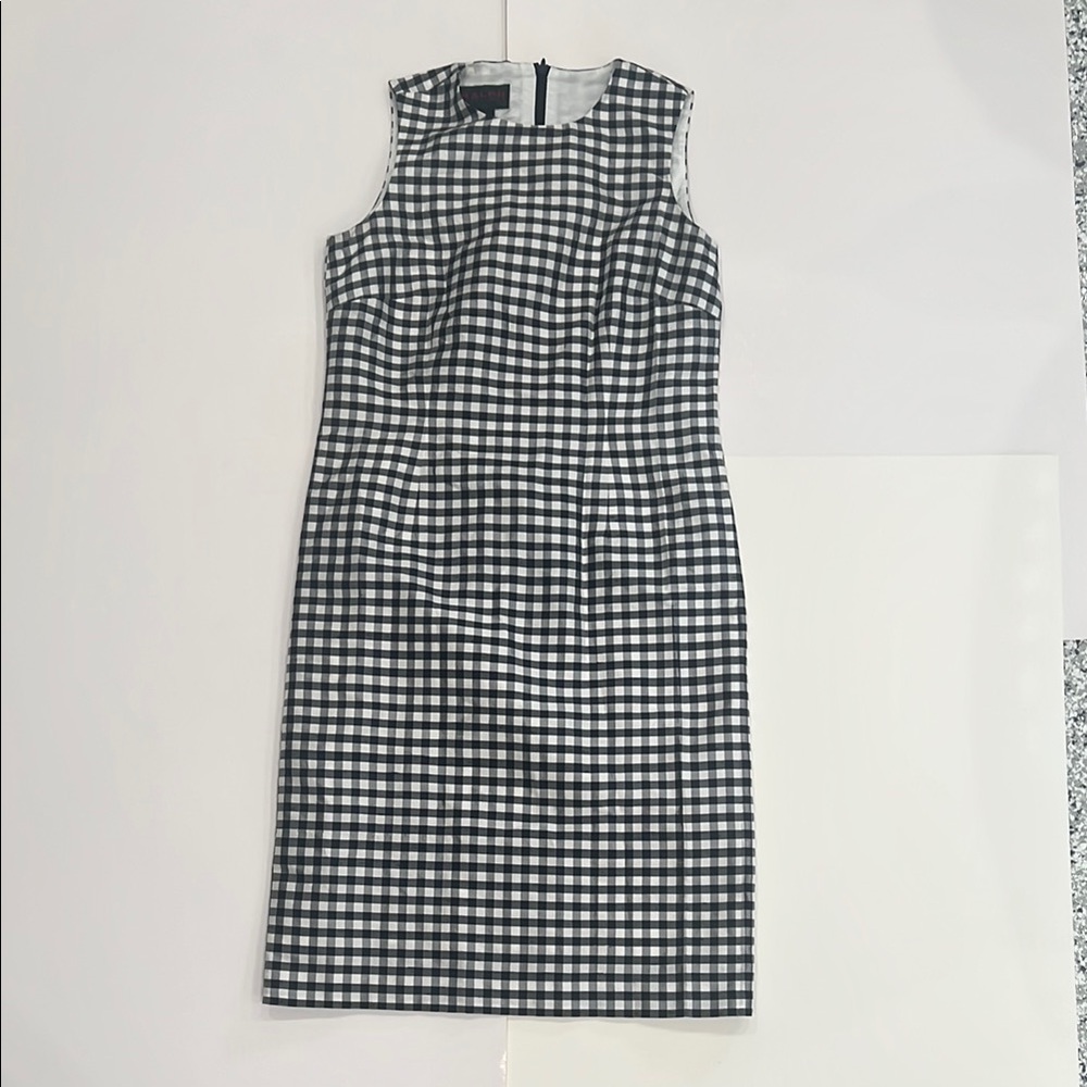 Ralph Lauren Navy and White Gingham Midi Silk Dress